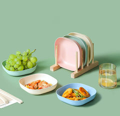 Square Plastic Dinner Plate Set with Storage Stand